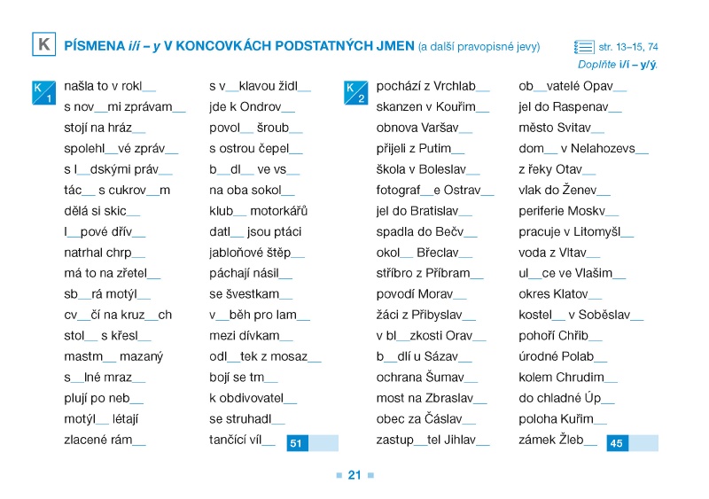 Písmena i/í – y v koncovkách podstatných jmen