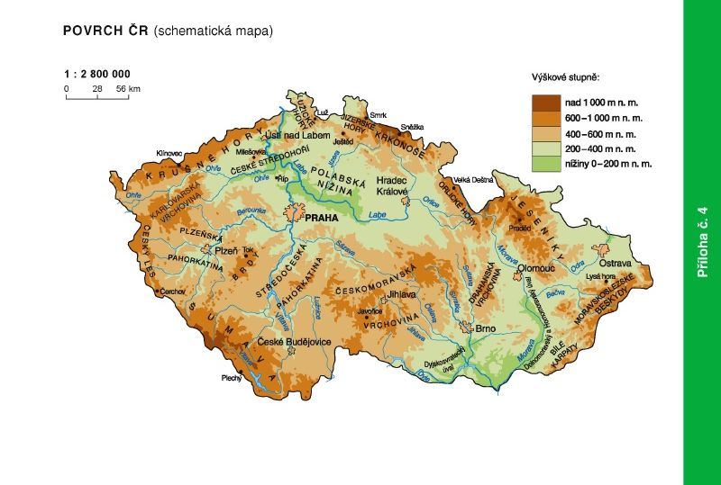 Povrch ČR - mapa