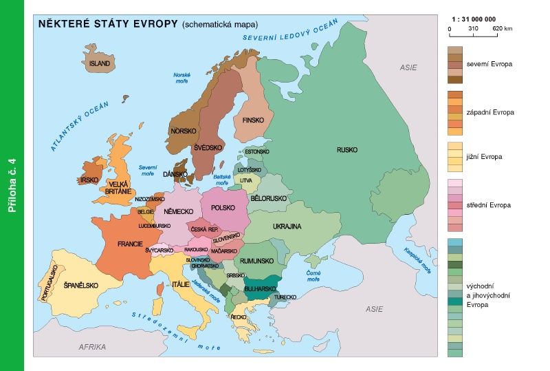 Schematická mapa Evropy