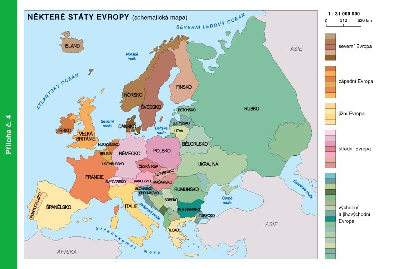 Některé státy Evropy Schematická mapa Evropy