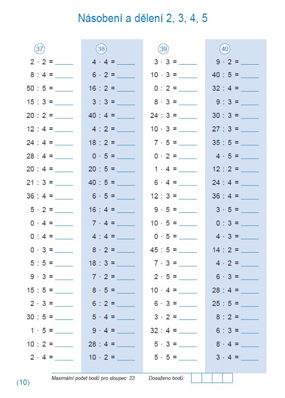 Násobení a dělení 2, 3, 4, 5