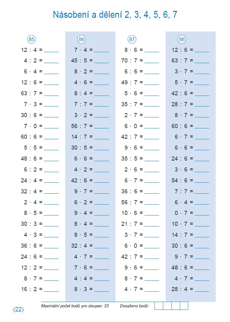 Násobení a dělení 2, 3, 4, 5