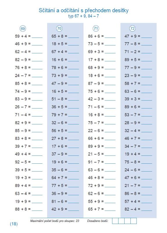 Sčítání a odčítání s přechodem desítky