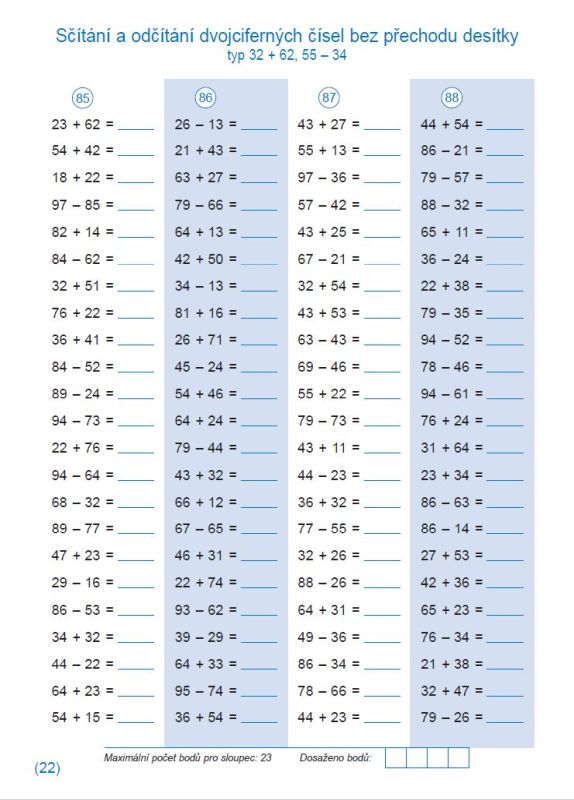 Sčítání a odčítání dvojciferných čísel bez přechodu přes desítku