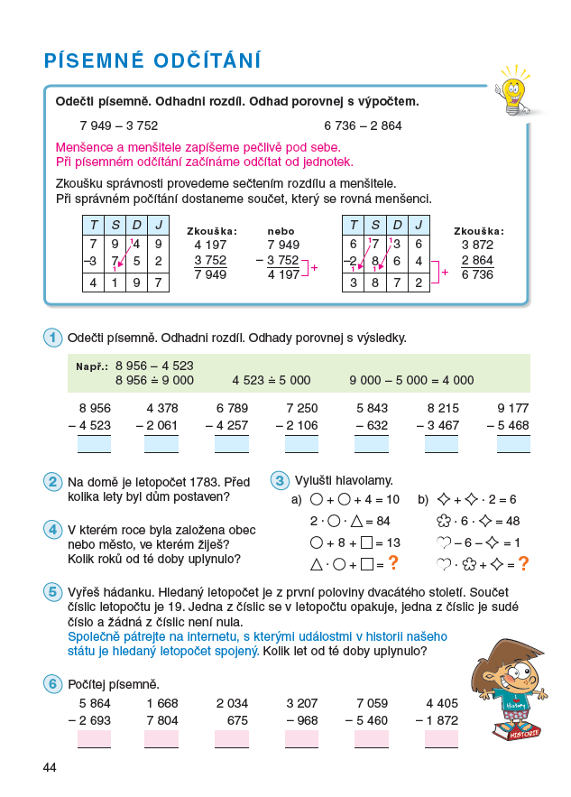 Písemné odčítání