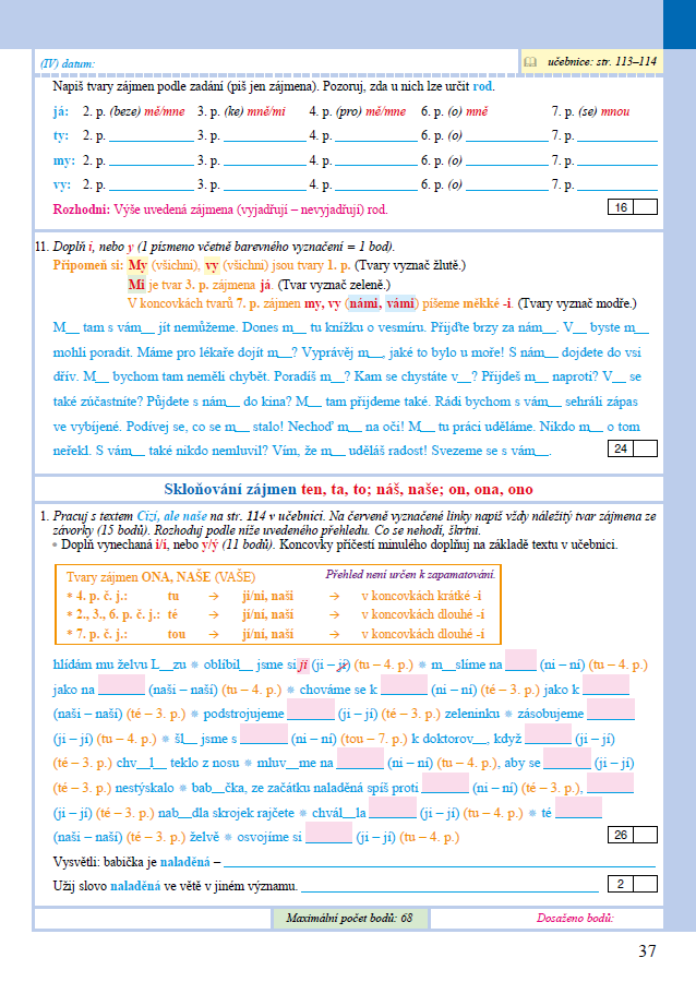 PRACOVNÍ SEŠIT k Českému jazyku 5, 2. díl ALTER, str. 37