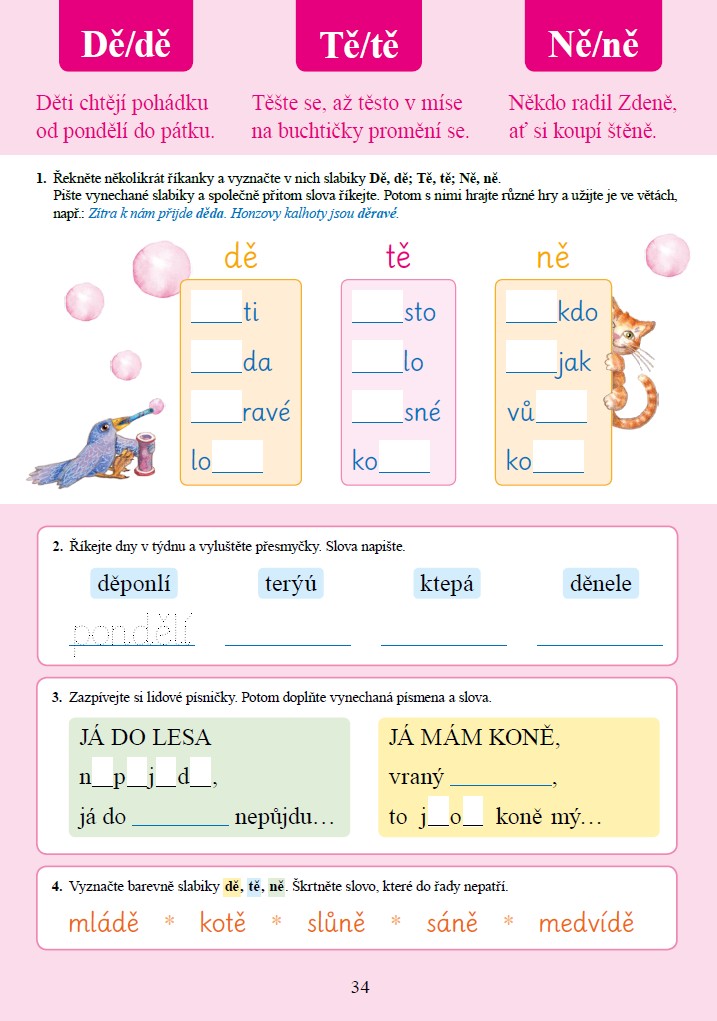 Skupiny dě, tě, ně