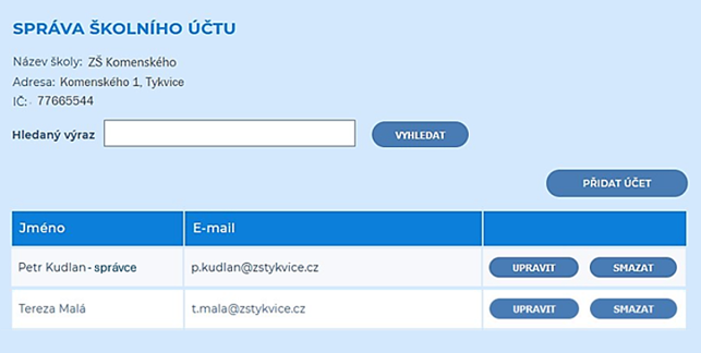 Po přidání individuálního účtu