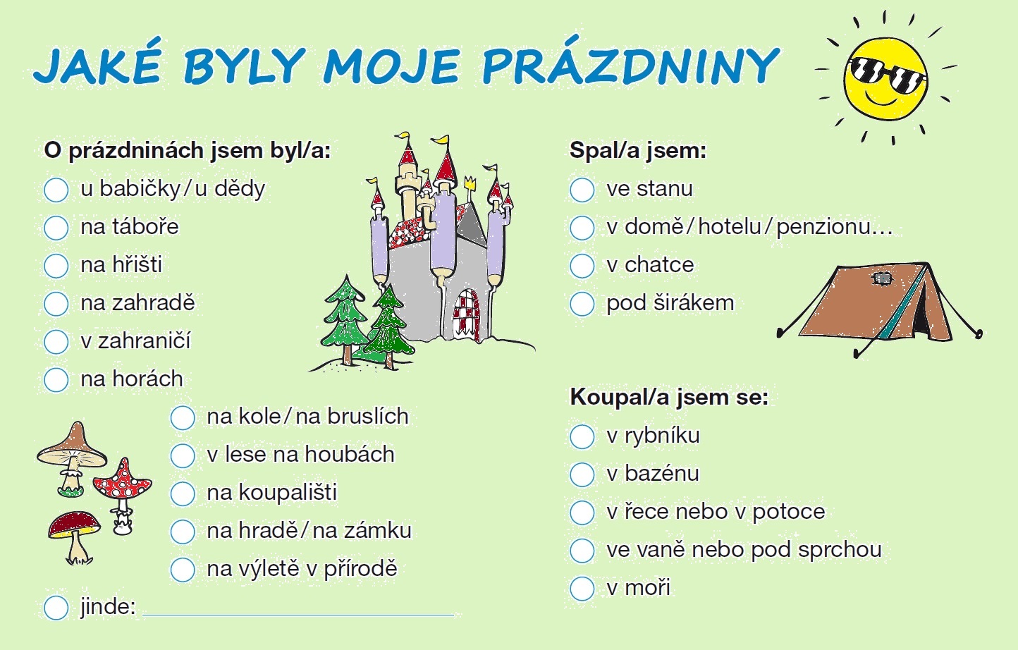 Prázdniny pracovní list